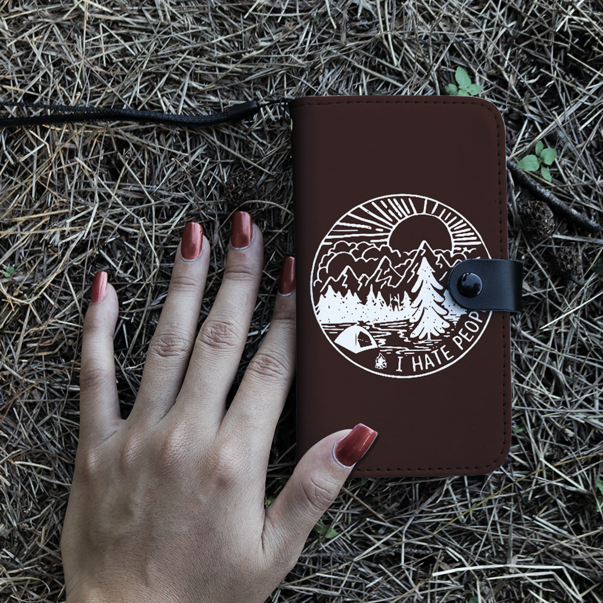 Limited Edition "I HATE PEOPLE" Wallet Case - Brown